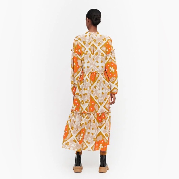 Marimekko silk dress - Iltarusko Välly dress Size S (fits 4-8) - Picture 4 of 7